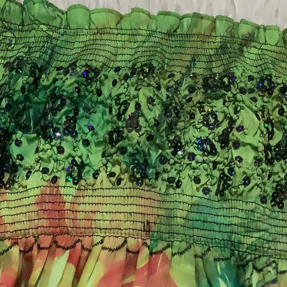Anthropologie lapis crinkle distressed slinky elastic summer floral dress - Picture 6 of 7